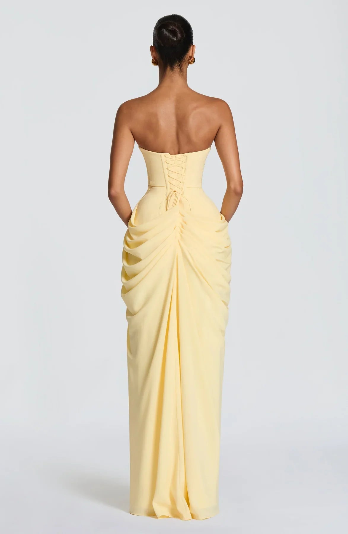 macey corset strapless dress in yellow Corset Strapless Maxi Dress in Yellow